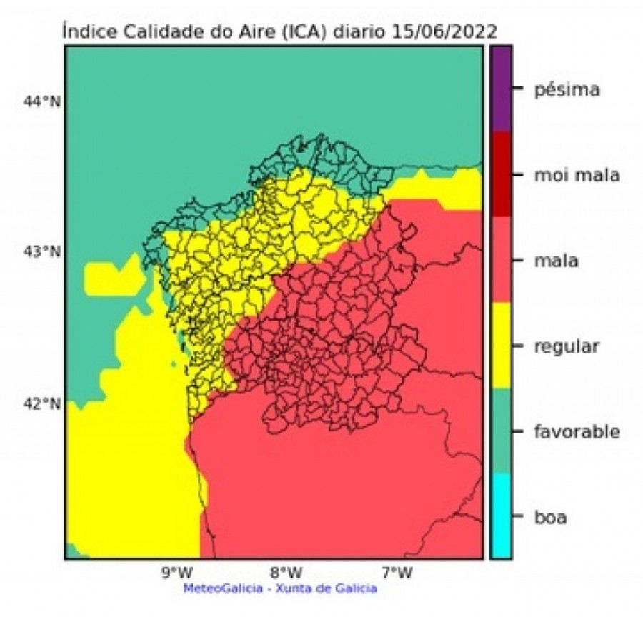 El polvo africano dejará mala calidad del aire este miércoles en la mitad oriental de Galicia, con aviso por tormentas
