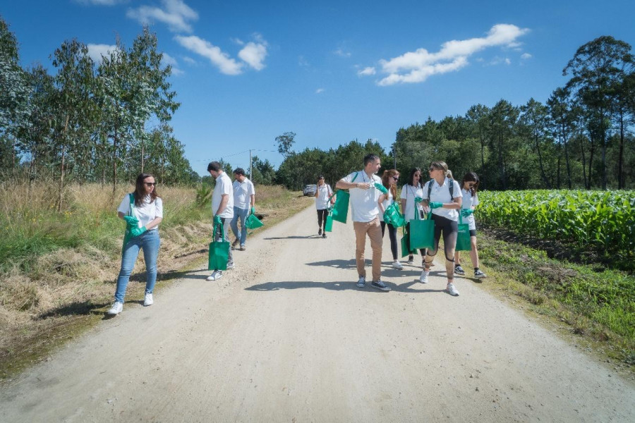 Voluntarios de Greenalia limpian el entorno del parque eólico vimiancés de Miñón