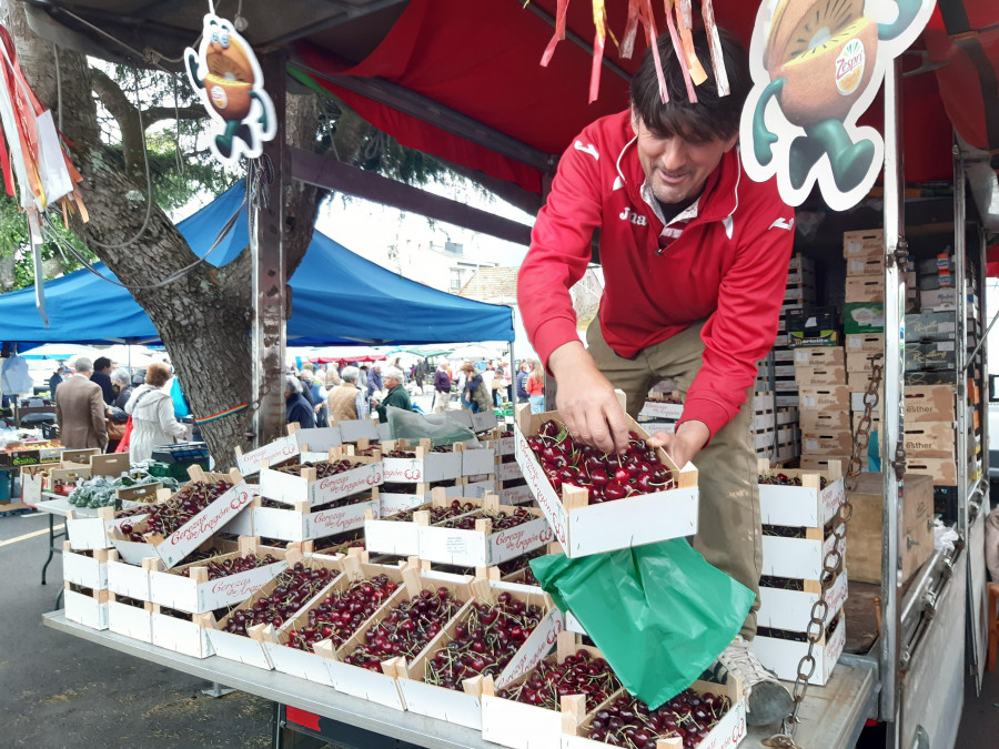 La feria de Paiosaco se tiñe de rojo con la oferta de siete toneladas de cerezas