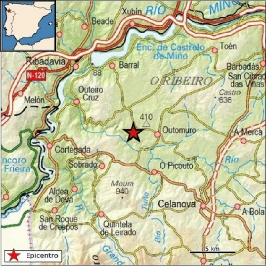 La provincia de Ourense registra dos pequeños temblores con epicentro en Cartelle y A Gudiña