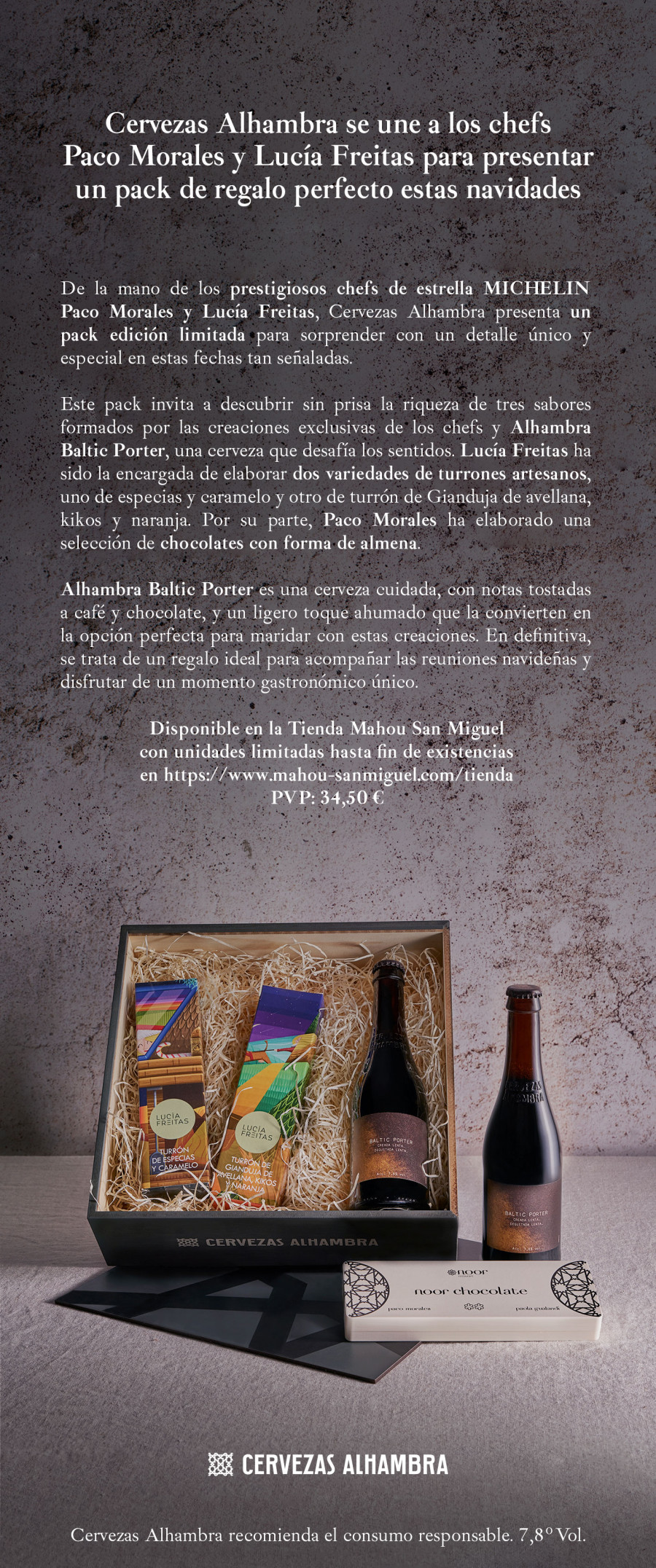 Lucía Freitas y Paco Morales se unen a Cervezas Alhambra para presentar un pack de regalo perfecto estas navidades