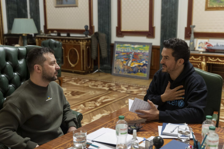 El actor Orlando Bloom, embajador de UNICEF, se reúne con Zelenski