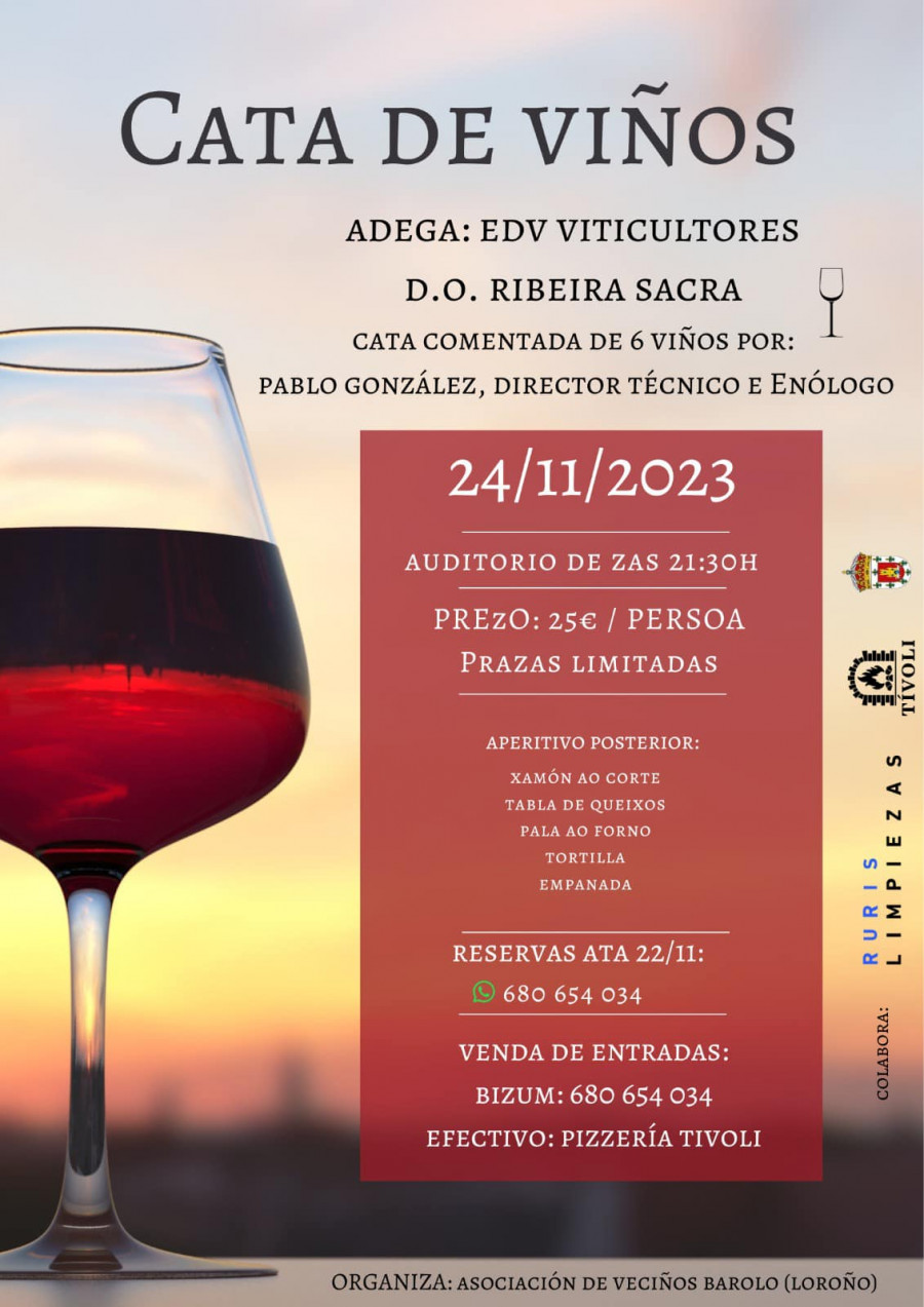 Cata de vinos en el auditorio de Zas, este viernes