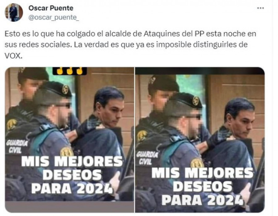 Un alcalde del PP indigna a la Guardia Civil y PSOE por un fotomontaje de Sánchez detenido