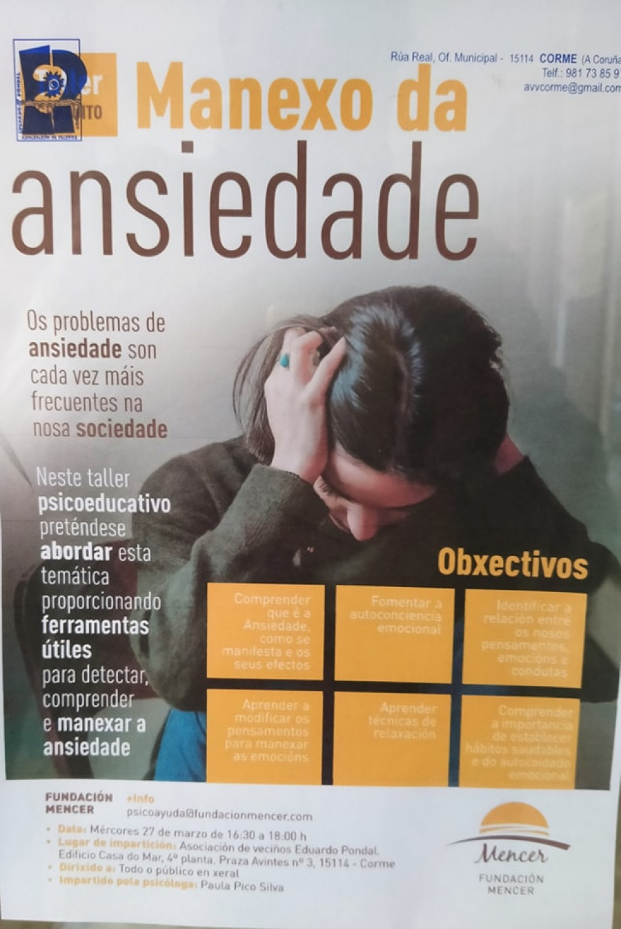 Taller gratuito en Corme sobre el manejo de la ansiedad