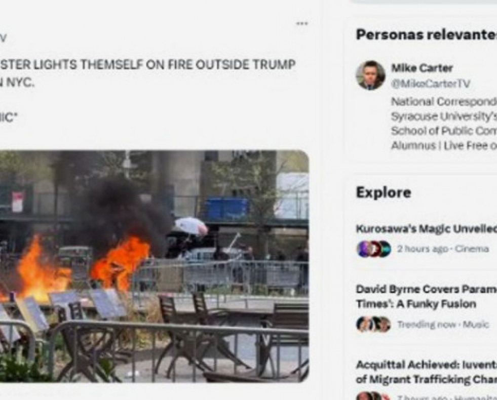 UnhombreseprendefuegoalasafuerasdeltribunalquejuzgaalexpresidenteTrump