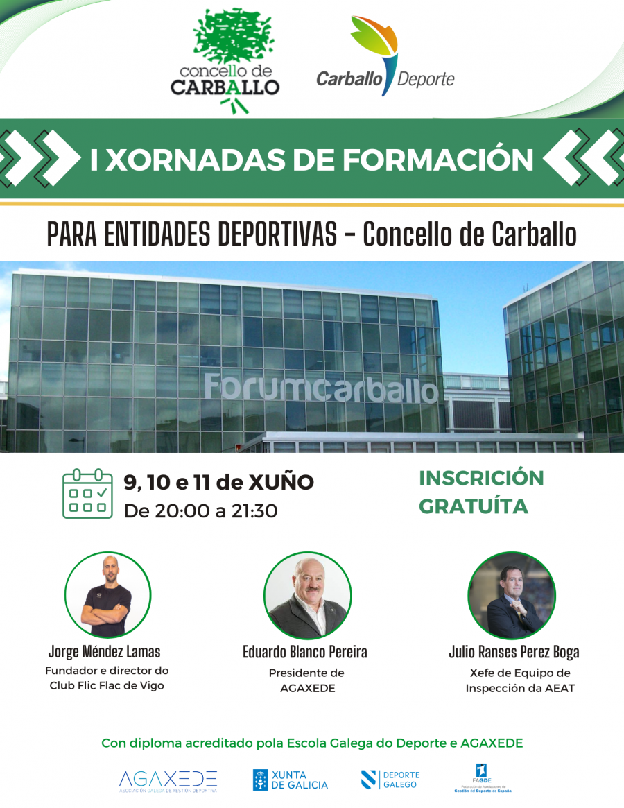 Carballo acoge del 9 al 11 de junio las I Xornadas de formación  para entidades deportivas