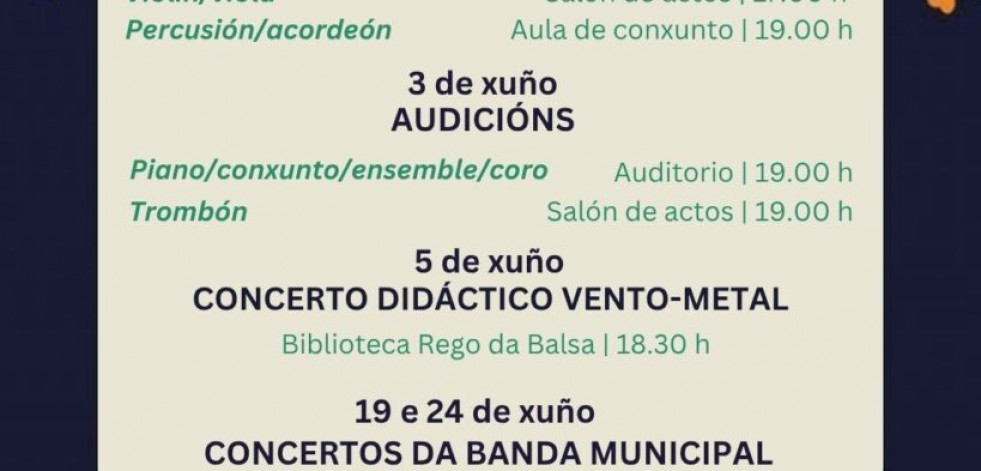 El CMUS carballés celebra junio con conciertos, audiciones y numerosas actividades educativas