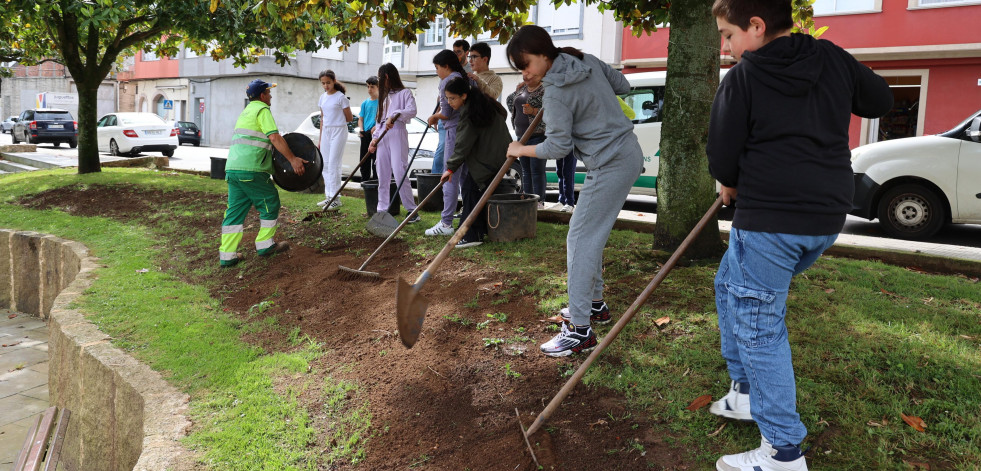 Los escolares aprenden a cuidar los jardines en Carballo