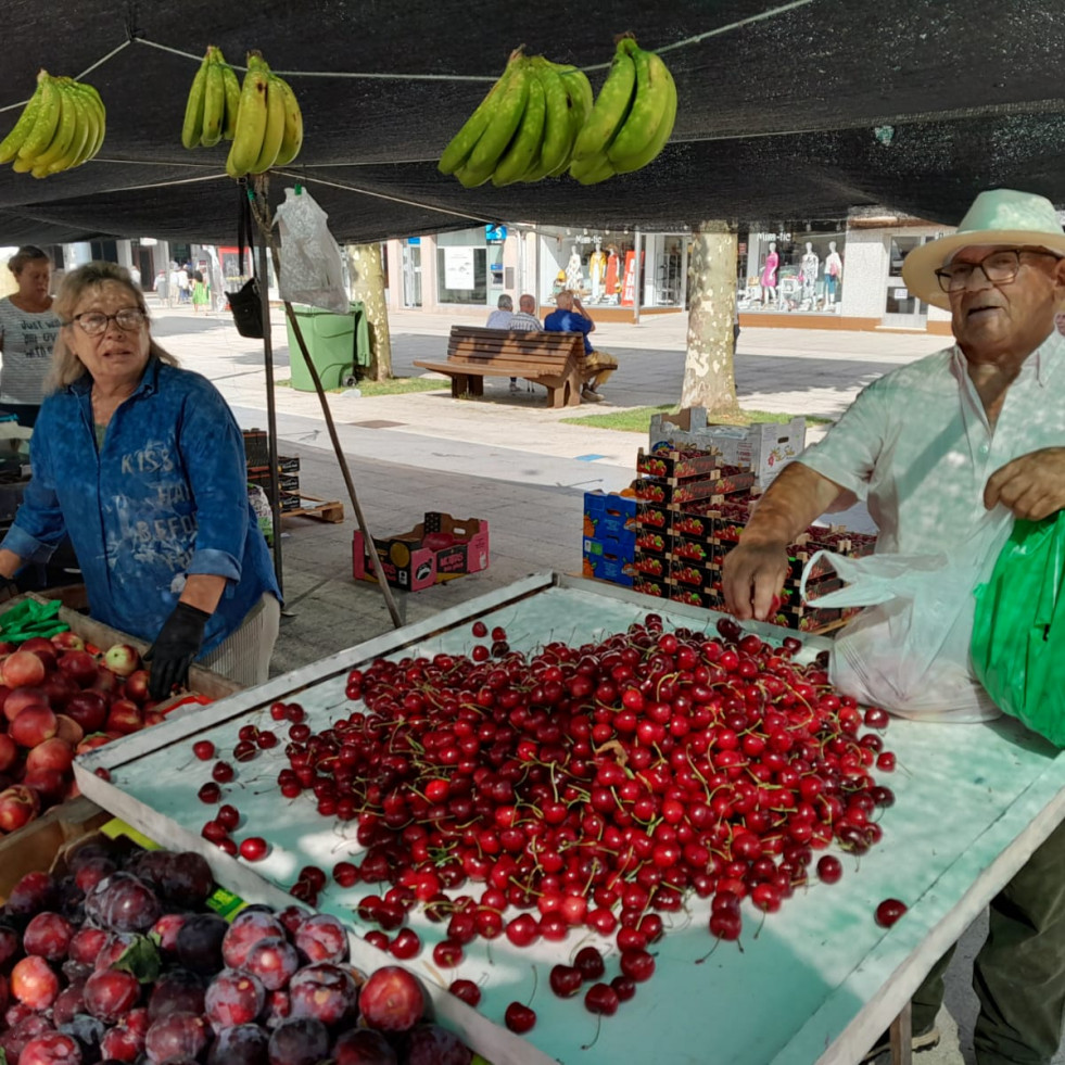 Las cerezas alcanzan precios de hasta ocho euros el kilo en la feria de Carballo