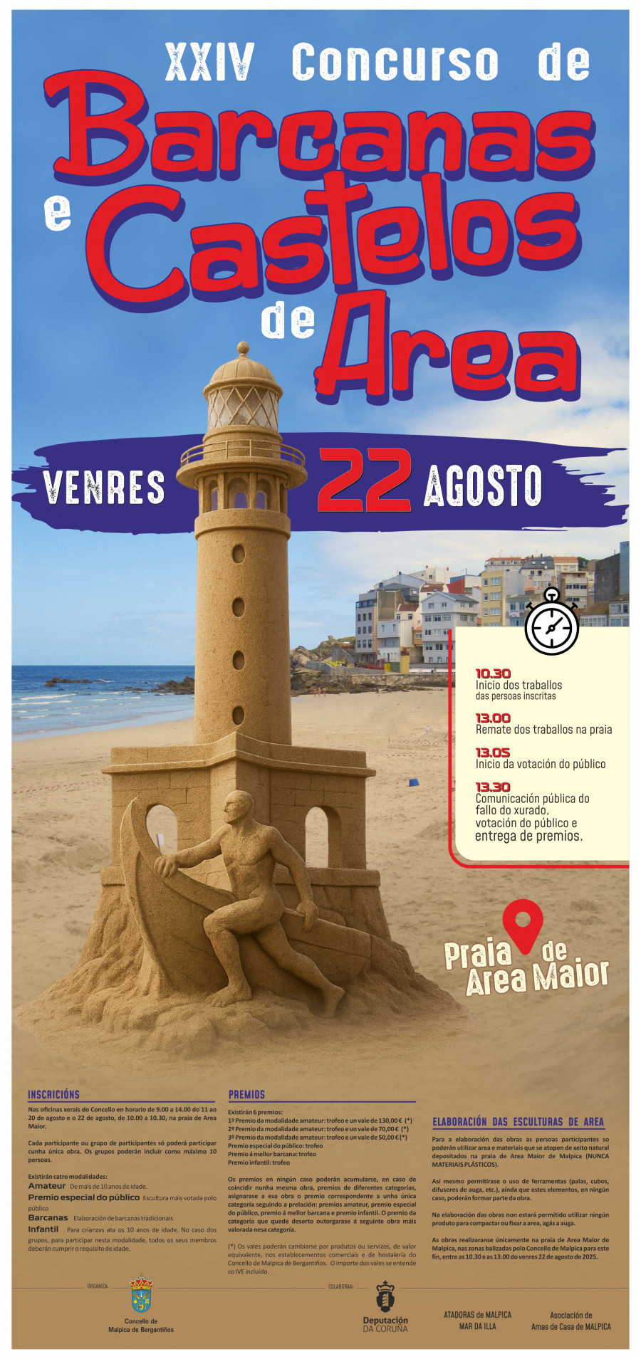 Malpica celebrará el XXII Concurso de Barcanas y Castillos de Arena en la playa de Area Maior